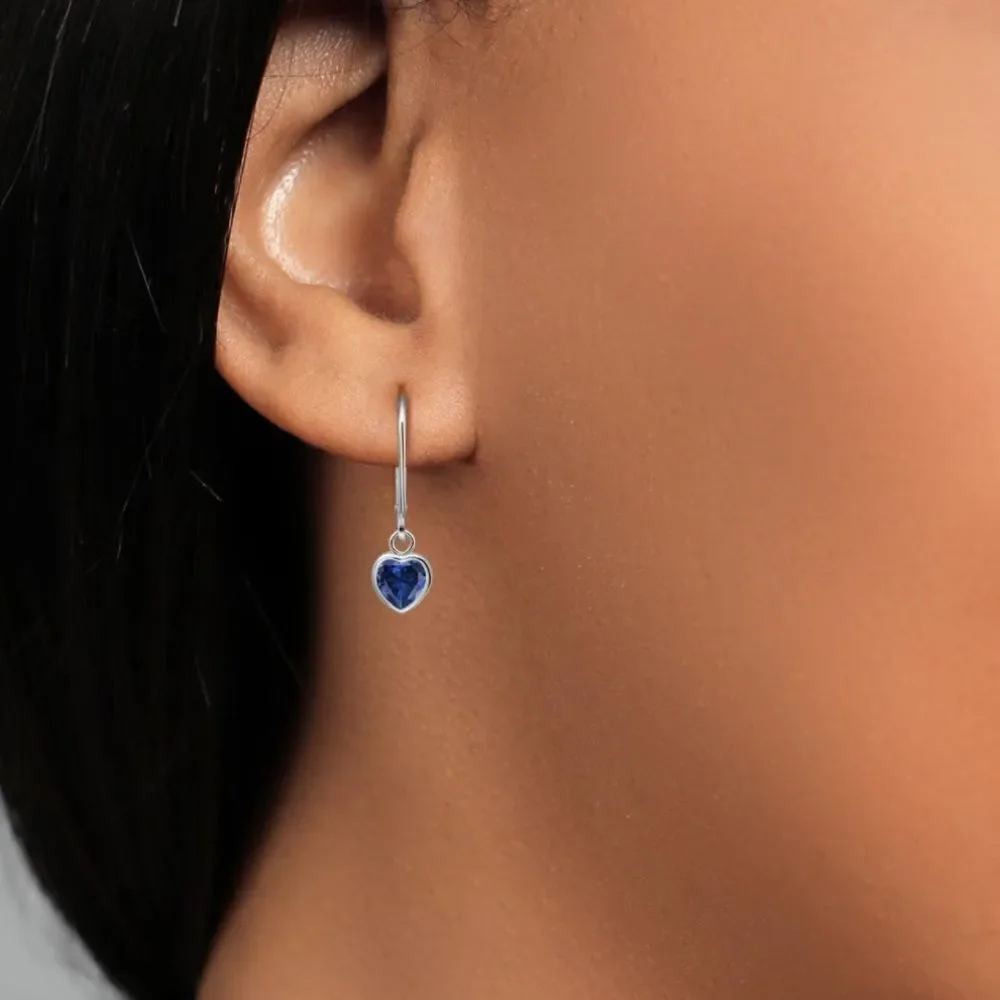 925 Sterling Silver 1.60 Cttw Blue Sapphire Heart Leverback Drop Earrings